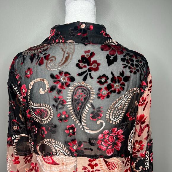 ADORE Crushed Velvet Burnout Paisley Tunic Top Size S Boho Artsy Sheer Lagenlook - Picture 8 of 13